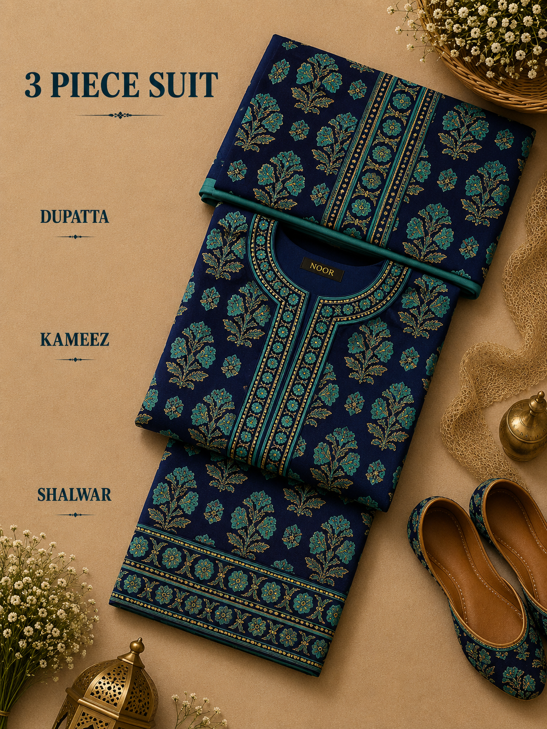 Signature Premium Unstitched 3PC Noble Lawn Suit - M1411