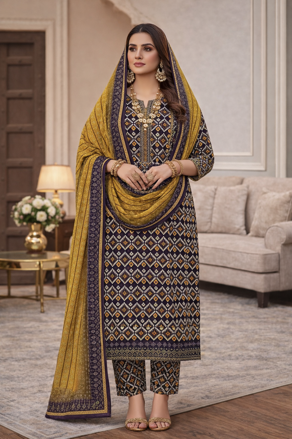 Swiss Lawn Unstitched 3 Piece Suit - A1407
