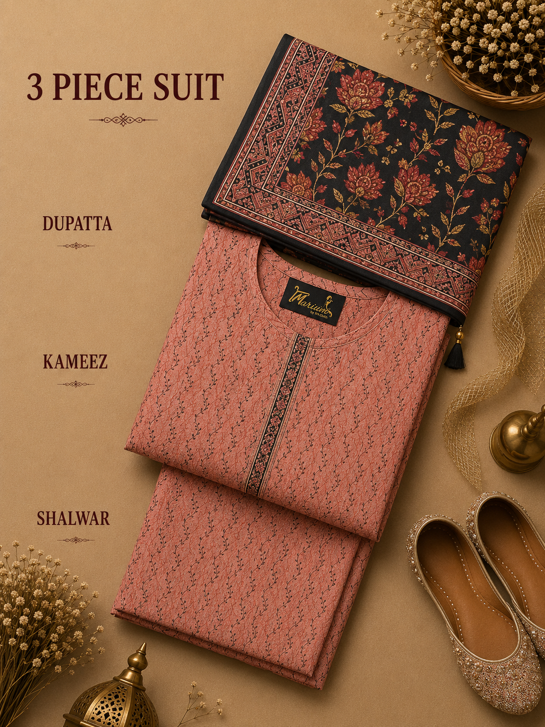 Signature Premium Unstitched 3PC Noble Lawn Suit - M1215