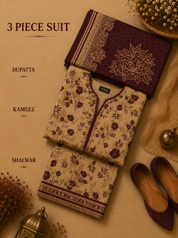 Signature Premium Unstitched 3PC Noble Lawn Suit - T1708