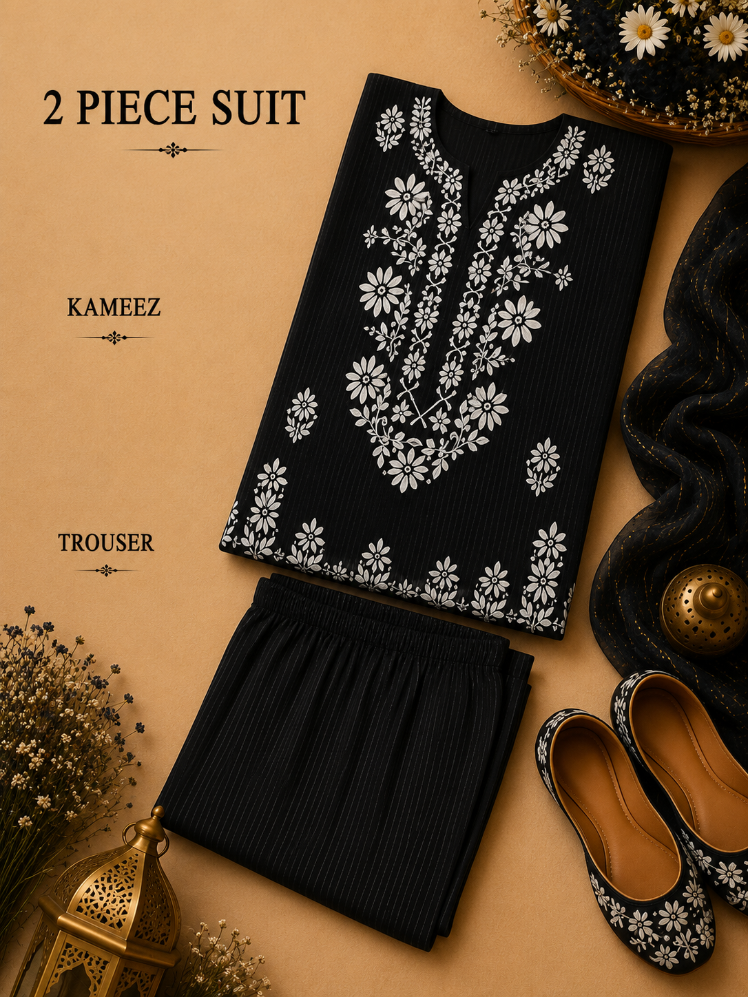 2 Pc Stitched Lawn Suit - PRET - D-05-BLK
