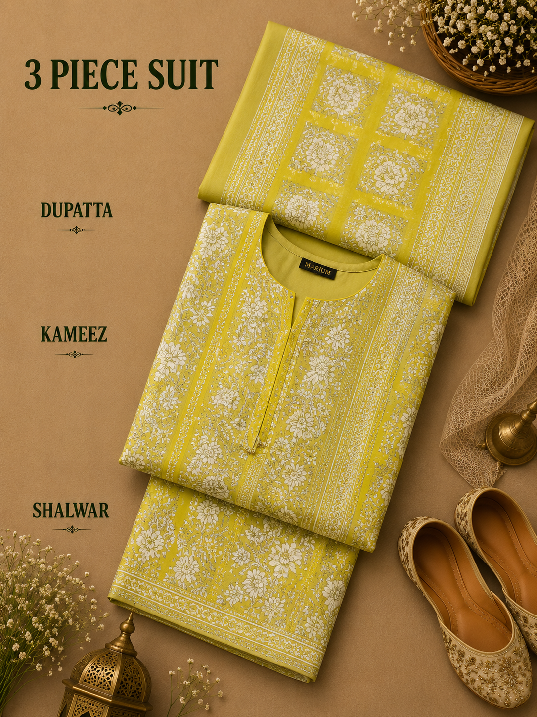 Signature Premium Unstitched 3PC Noble Lawn Suit - M1301