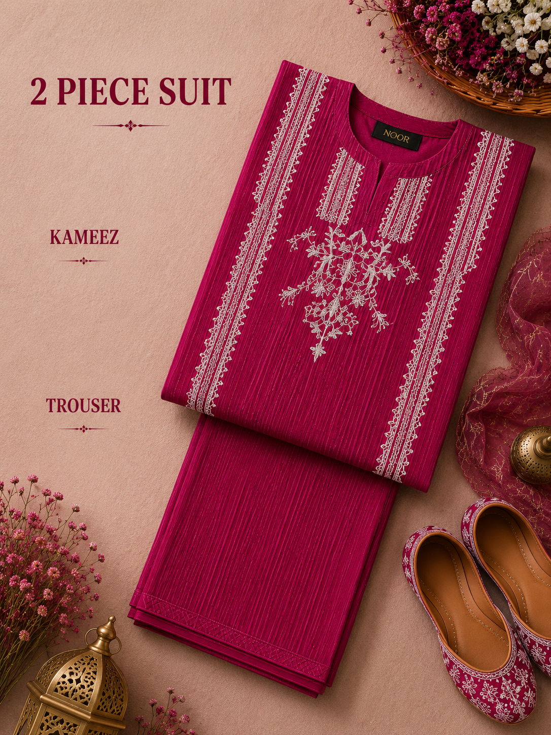 2 Pc Stitched Lawn Suit - PRET - D-01-PNK