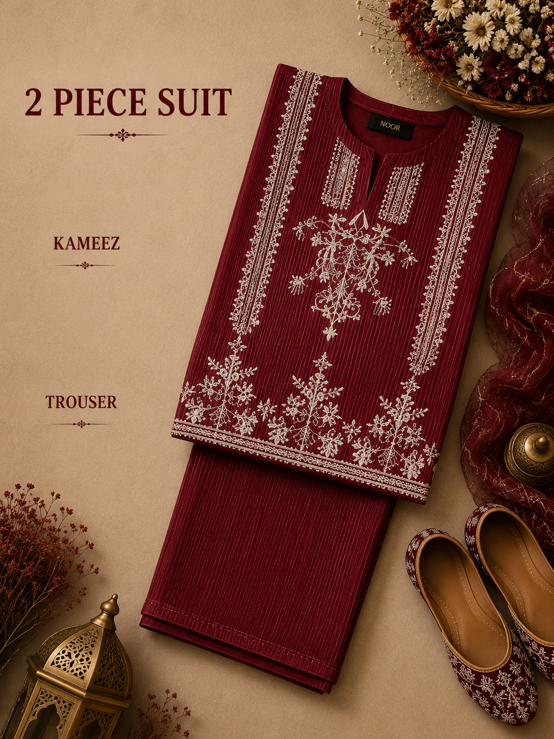 2 Pc Stitched Lawn Suit - PRET - D-01-MRN