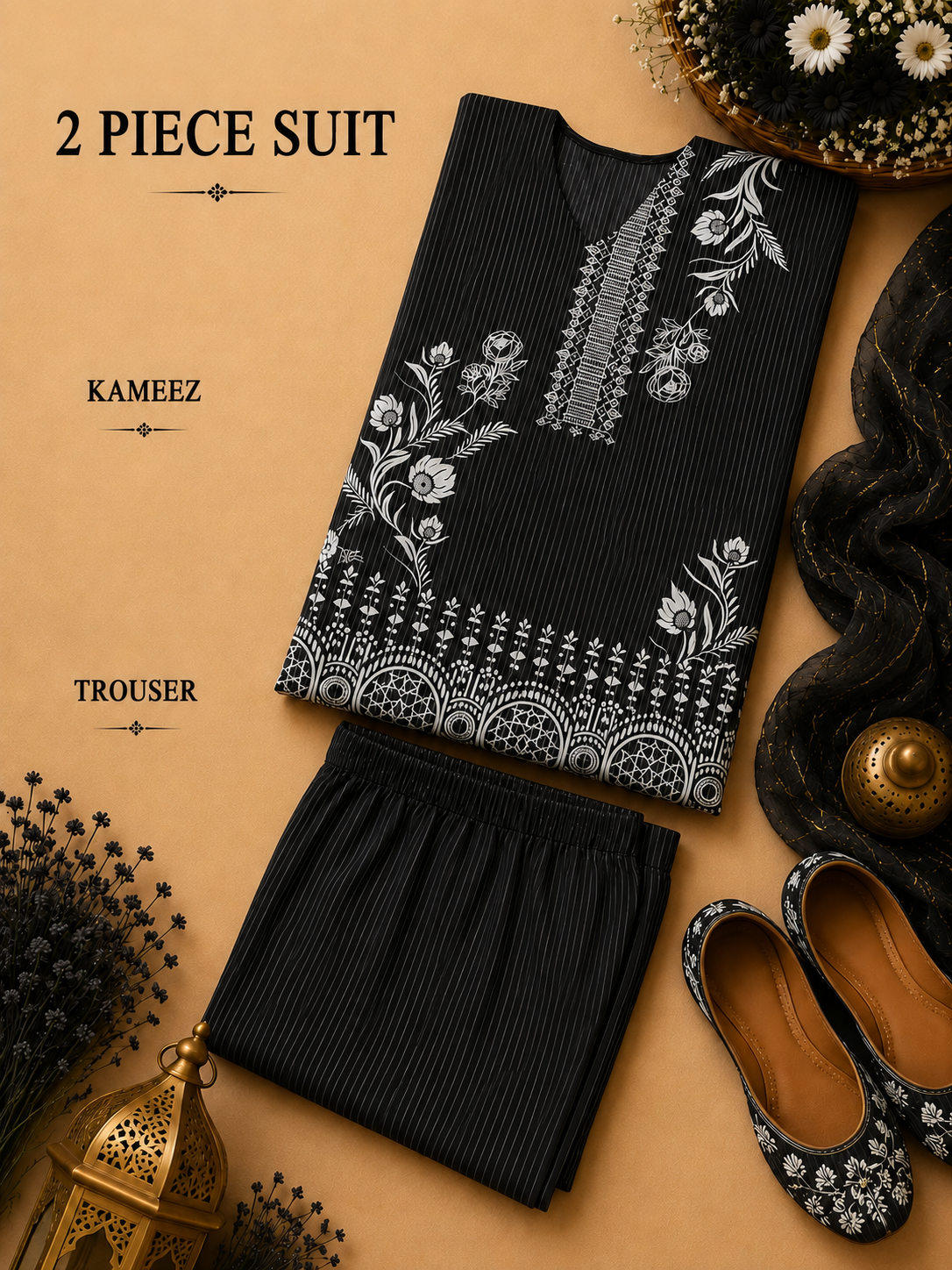2 Pc Stitched Lawn Suit - PRET - D-04-BLK