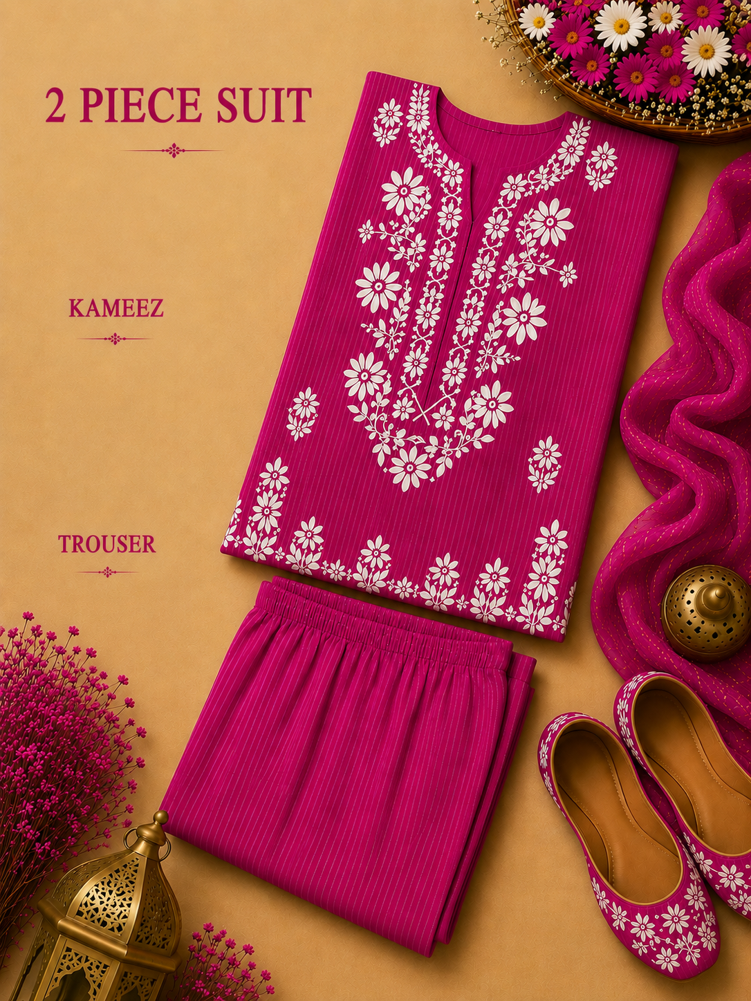 2 Pc Stitched Lawn Suit - PRET - D-05-PNK