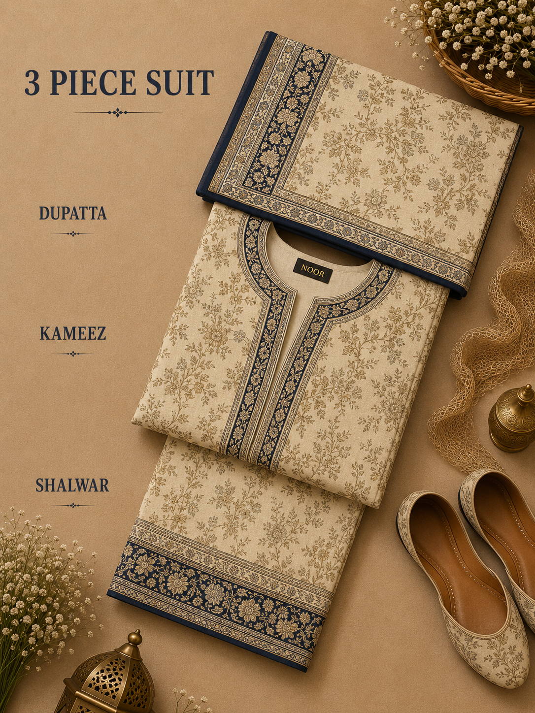 Signature Premium Unstitched 3PC Noble Lawn Suit - M1406