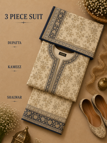 Signature Premium Unstitched 3PC Noble Lawn Suit - M1406