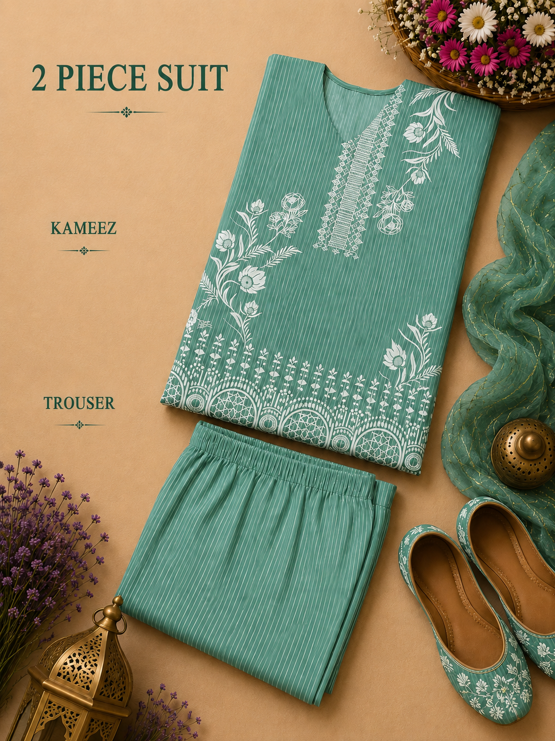 2 Pc Stitched Lawn Suit - PRET - D-04-GRN