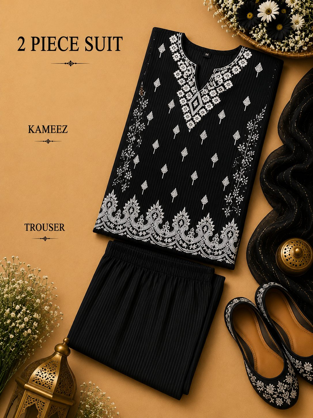 2 Pc Stitched Lawn Suit - PRET - D-06-BLK