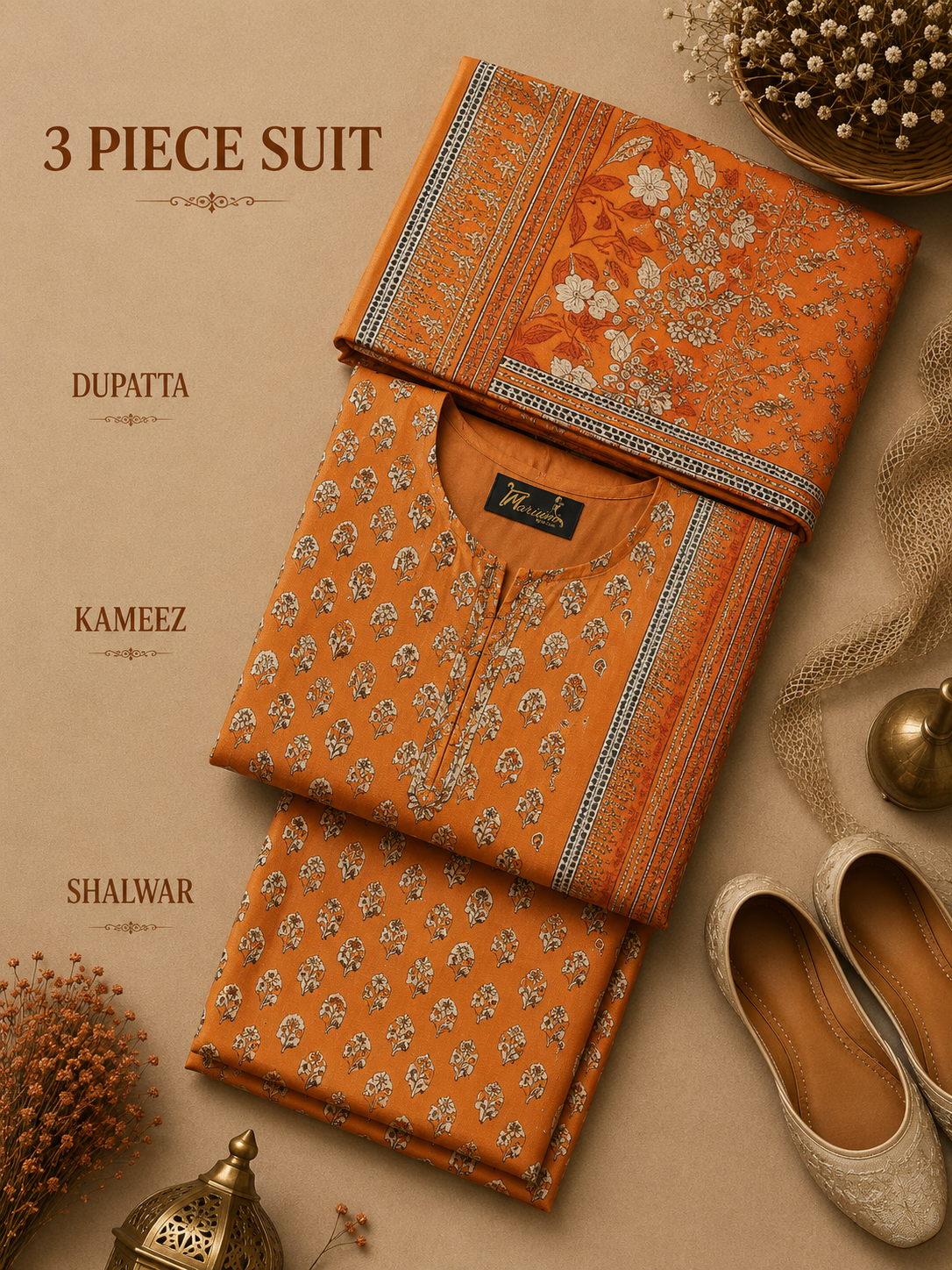 Signature Premium Unstitched 3PC Noble Lawn Suit - M1207