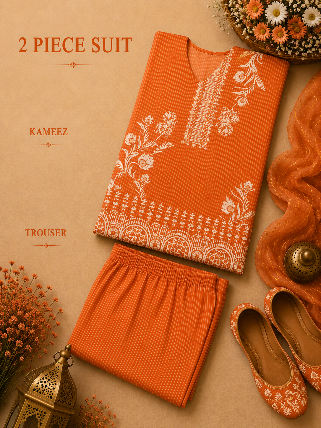 2 Pc Stitched Lawn Suit - PRET - D-04-ORG