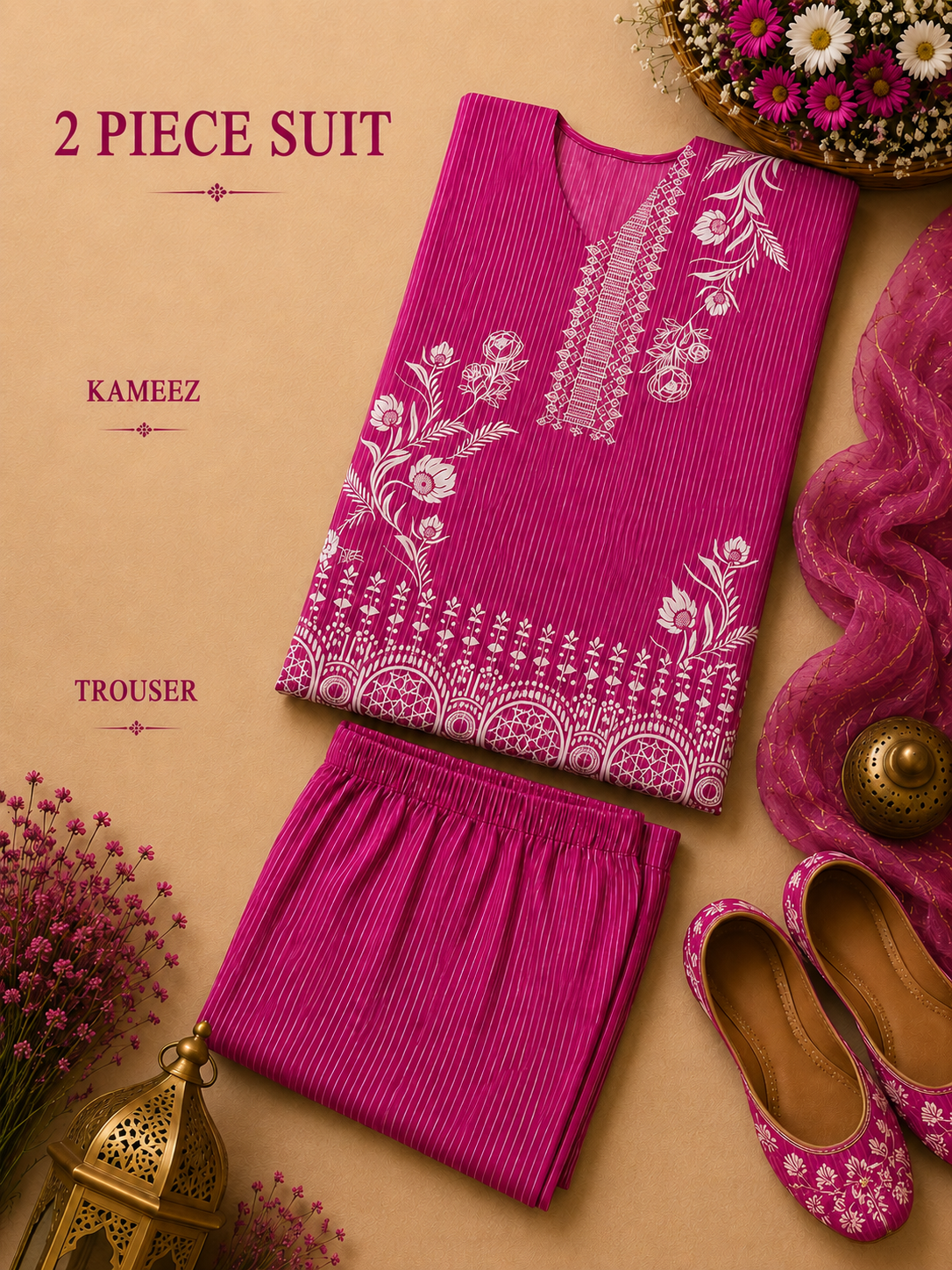 2 Pc Stitched Lawn Suit - PRET - D-04-PNK