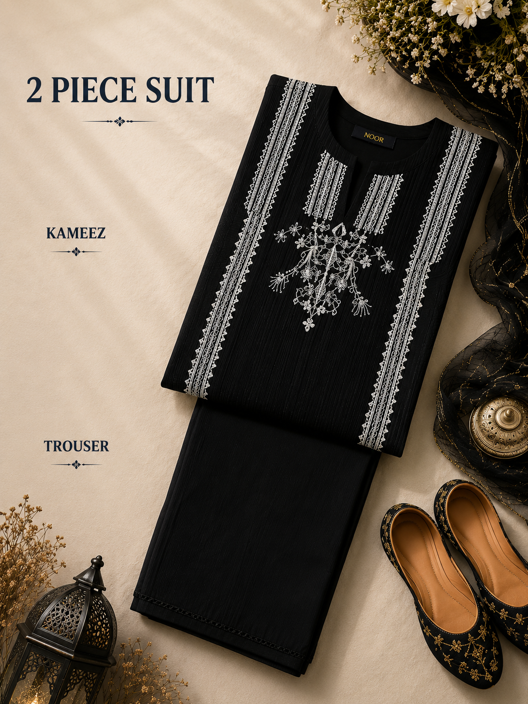 2 Pc Stitched Lawn Suit - PRET - D-01-BLK