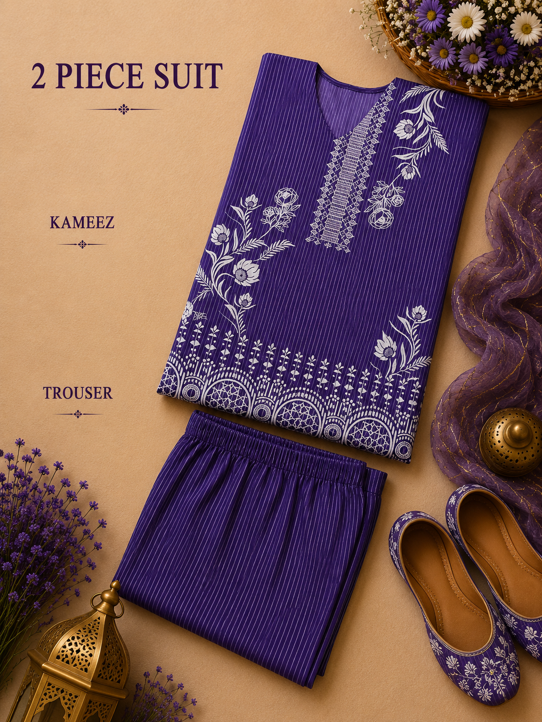 2 Pc Stitched Lawn Suit - PRET - D-04-BLU