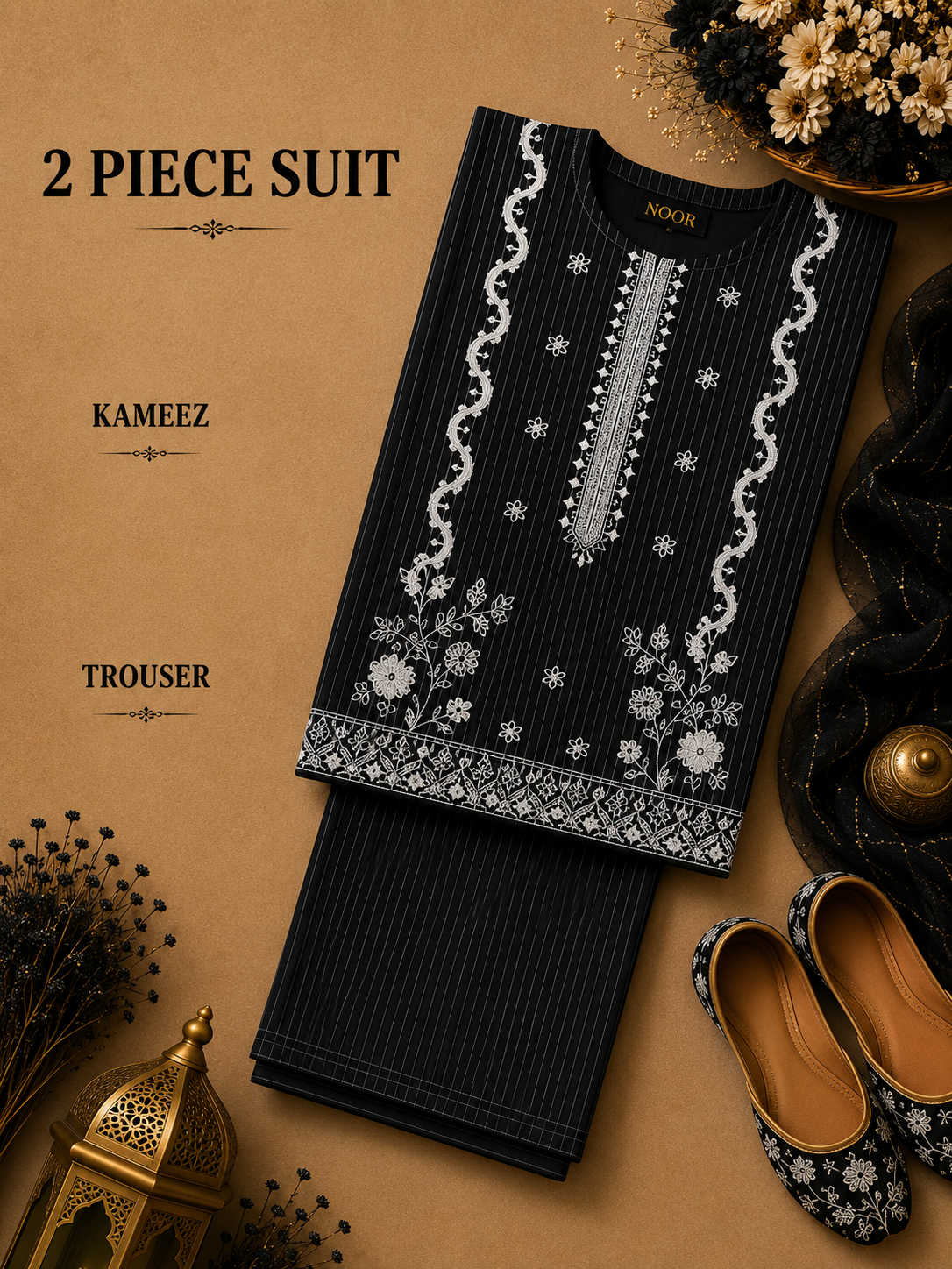 2 Pc Stitched Lawn Suit - PRET - D-03-BLK