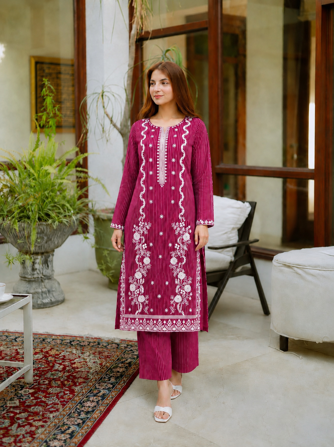 2 Pc Stitched Lawn Suit - PRET - D-03-PNK