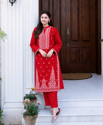 2 Pc Stitched Lawn Suit - PRET - D-02-MRN