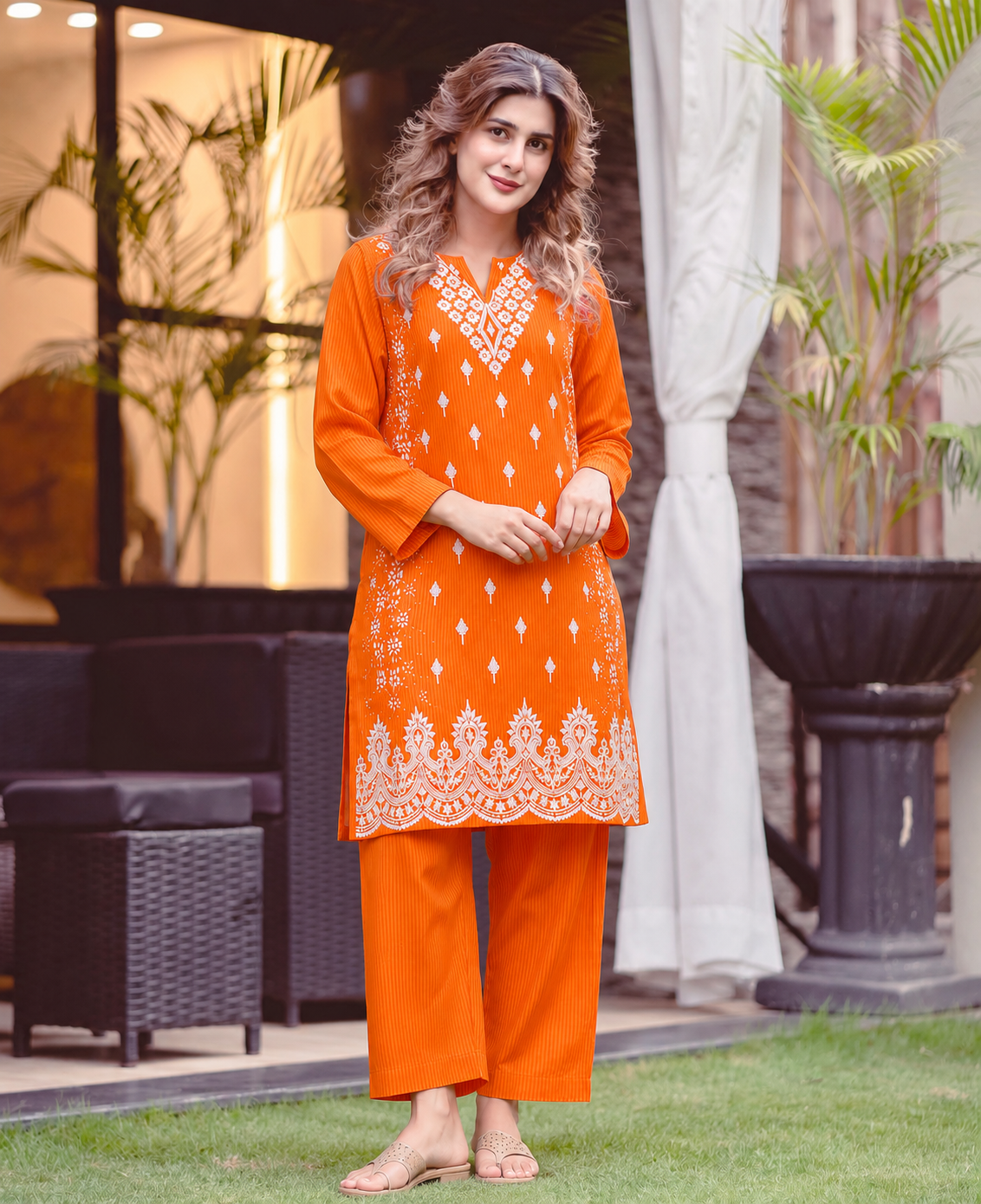 2 Pc Stitched Lawn Suit - PRET - D-06-ORG