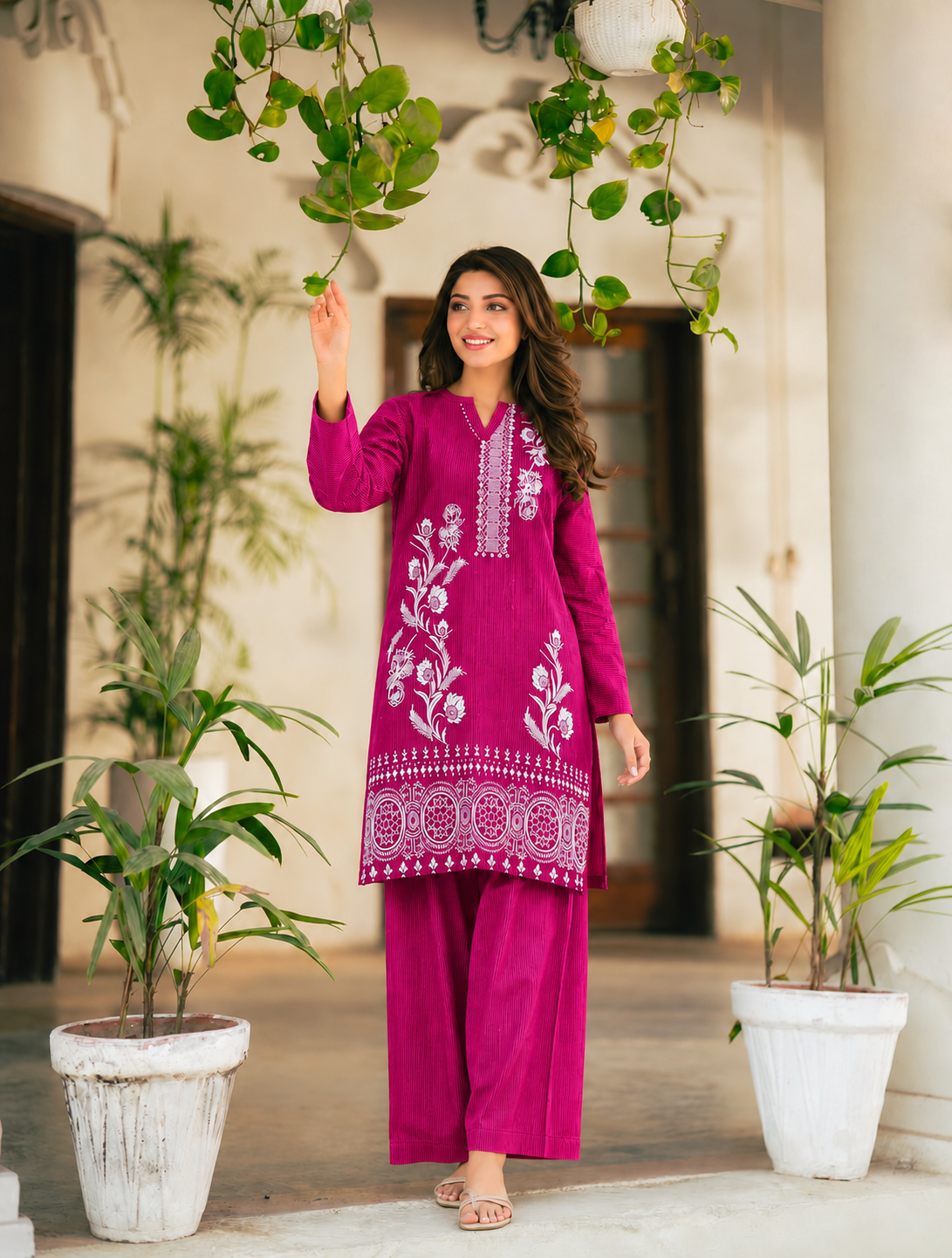 2 Pc Stitched Lawn Suit - PRET - D-04-PNK