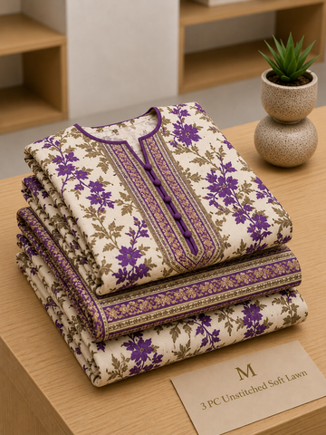 Soft Lawn Unstitched 3PC Women Suit - U1710