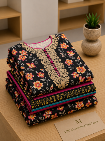Soft Lawn Unstitched 3PC Women Suit - U1714