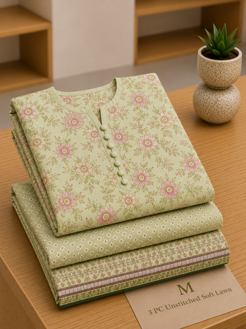 Soft Lawn Unstitched 3PC Women Suit - U1408
