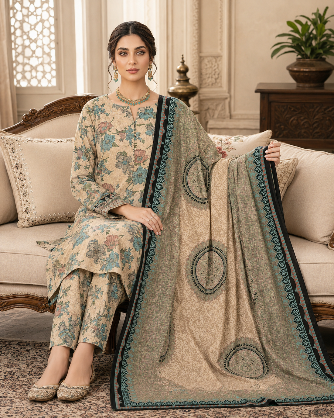 Swiss Lawn Unstitched 3 Piece Suit - A1604