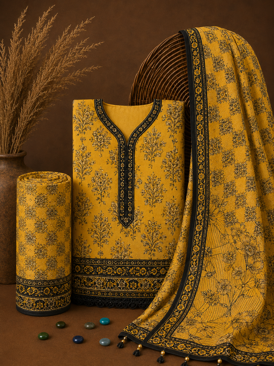 Signature Premium Unstitched 3PC Noble Lawn Suit - T1211