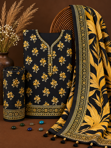 Signature Premium Unstitched 3PC Noble Lawn Suit - T1216