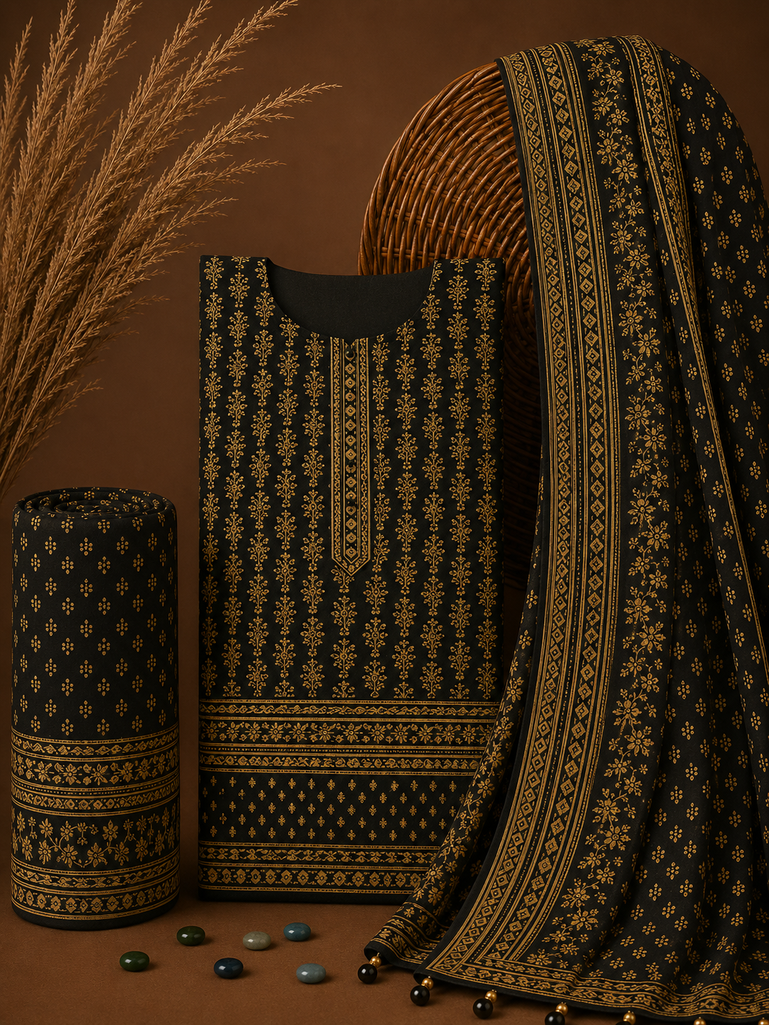Signature Premium Unstitched 3PC Noble Lawn Suit - T1305