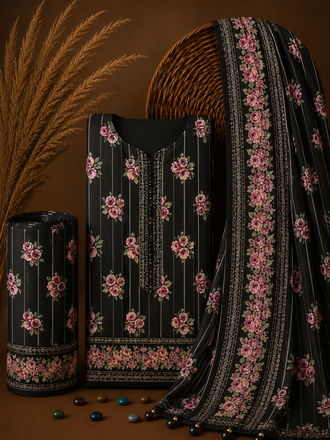 Signature Premium Unstitched 3PC Noble Lawn Suit - T1306