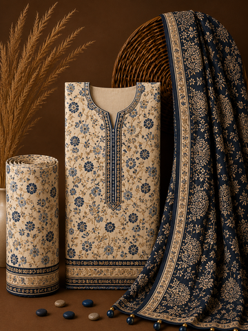 Signature Premium Unstitched 3PC Noble Lawn Suit - T1308