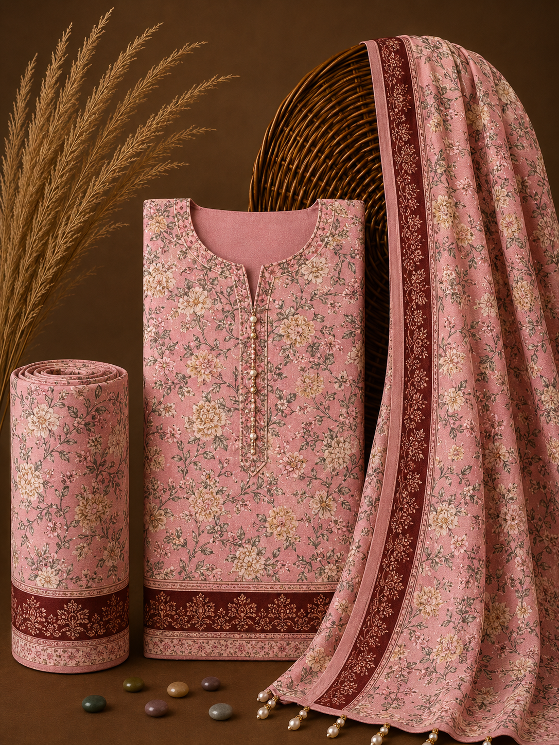 Signature Premium Unstitched 3PC Noble Lawn Suit - T1309