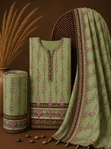 Signature Premium Unstitched 3PC Noble Lawn Suit - T1314