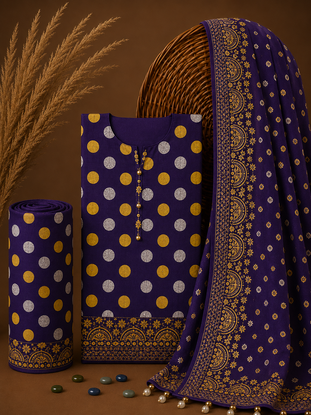 Signature Premium Unstitched 3PC Noble Lawn Suit - T1316