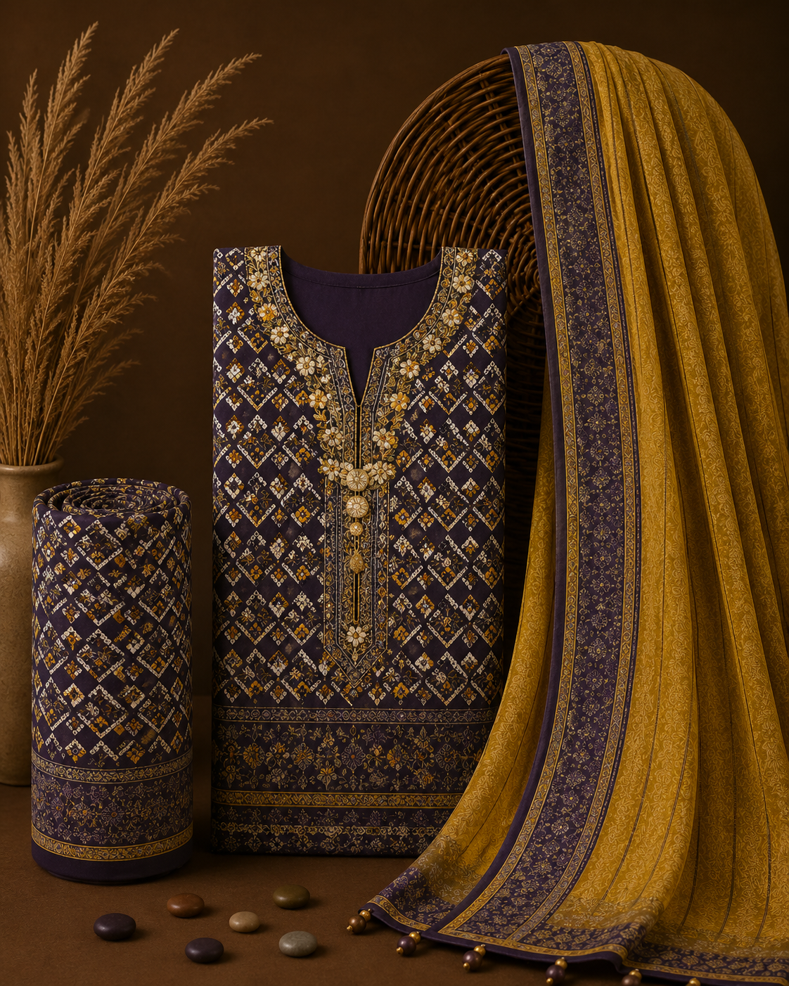 Signature Premium Unstitched 3PC Noble Lawn Suit - T1407
