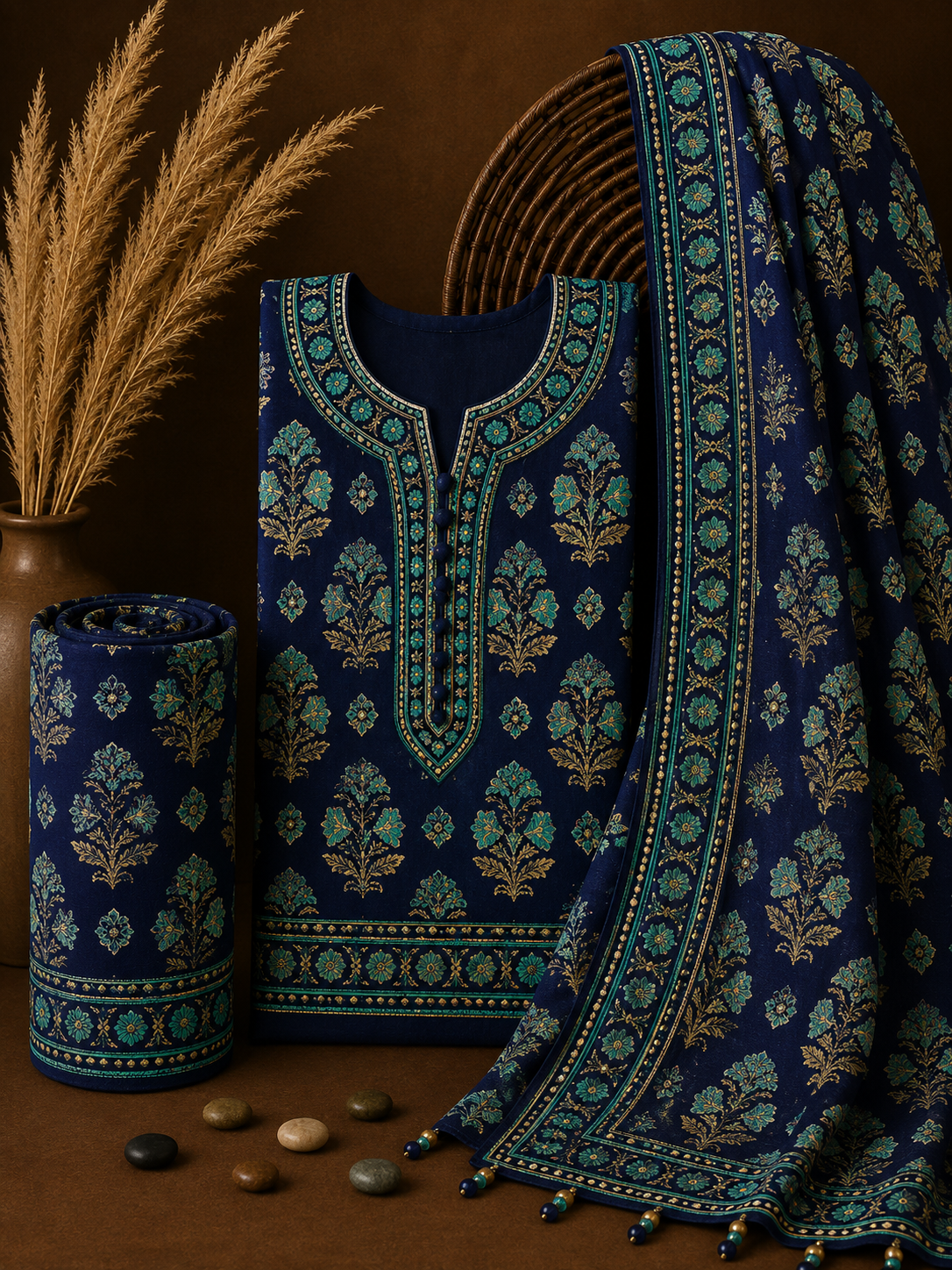 Signature Premium Unstitched 3PC Noble Lawn Suit - T1411