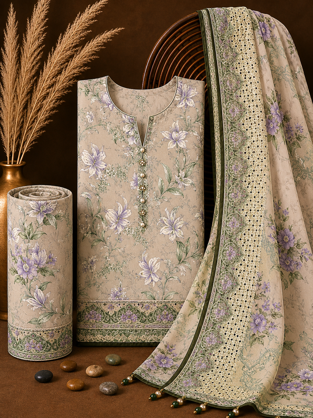 Signature Premium Unstitched 3PC Noble Lawn Suit - T1510