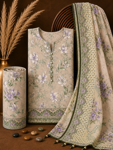 Signature Premium Unstitched 3PC Noble Lawn Suit - T1510