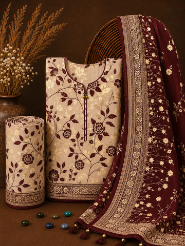 Signature Premium Unstitched 3PC Noble Lawn Suit - T1515