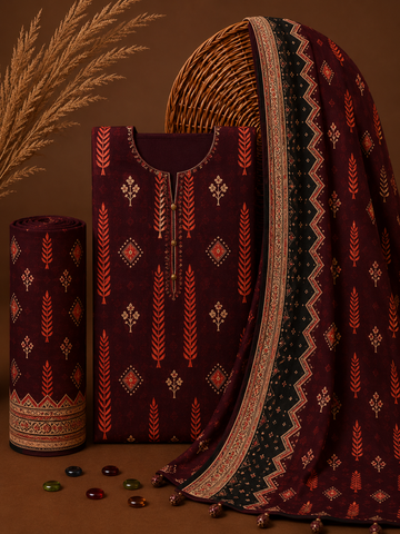 Signature Premium Unstitched 3PC Noble Lawn Suit - T1602