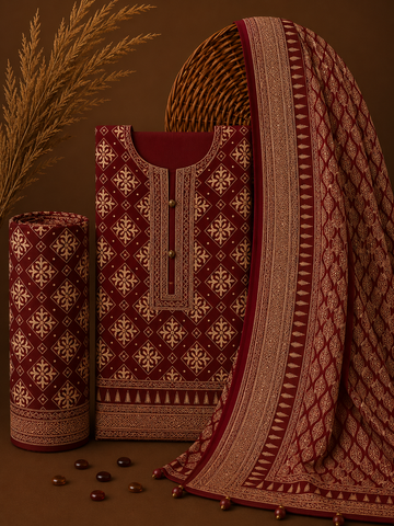 Signature Premium Unstitched 3PC Noble Lawn Suit - T1609