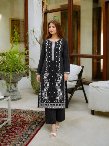 2 Pc Stitched Lawn Suit - PRET - D-03-BLK