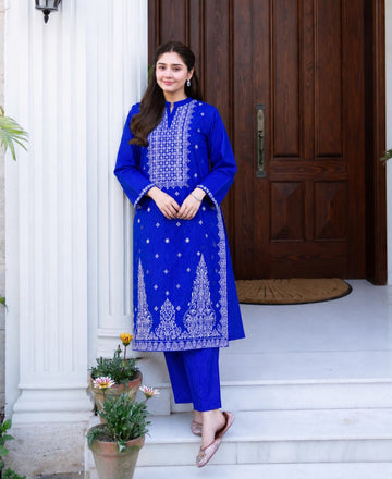 2 Pc Stitched Lawn Suit - PRET - D-02-BLU