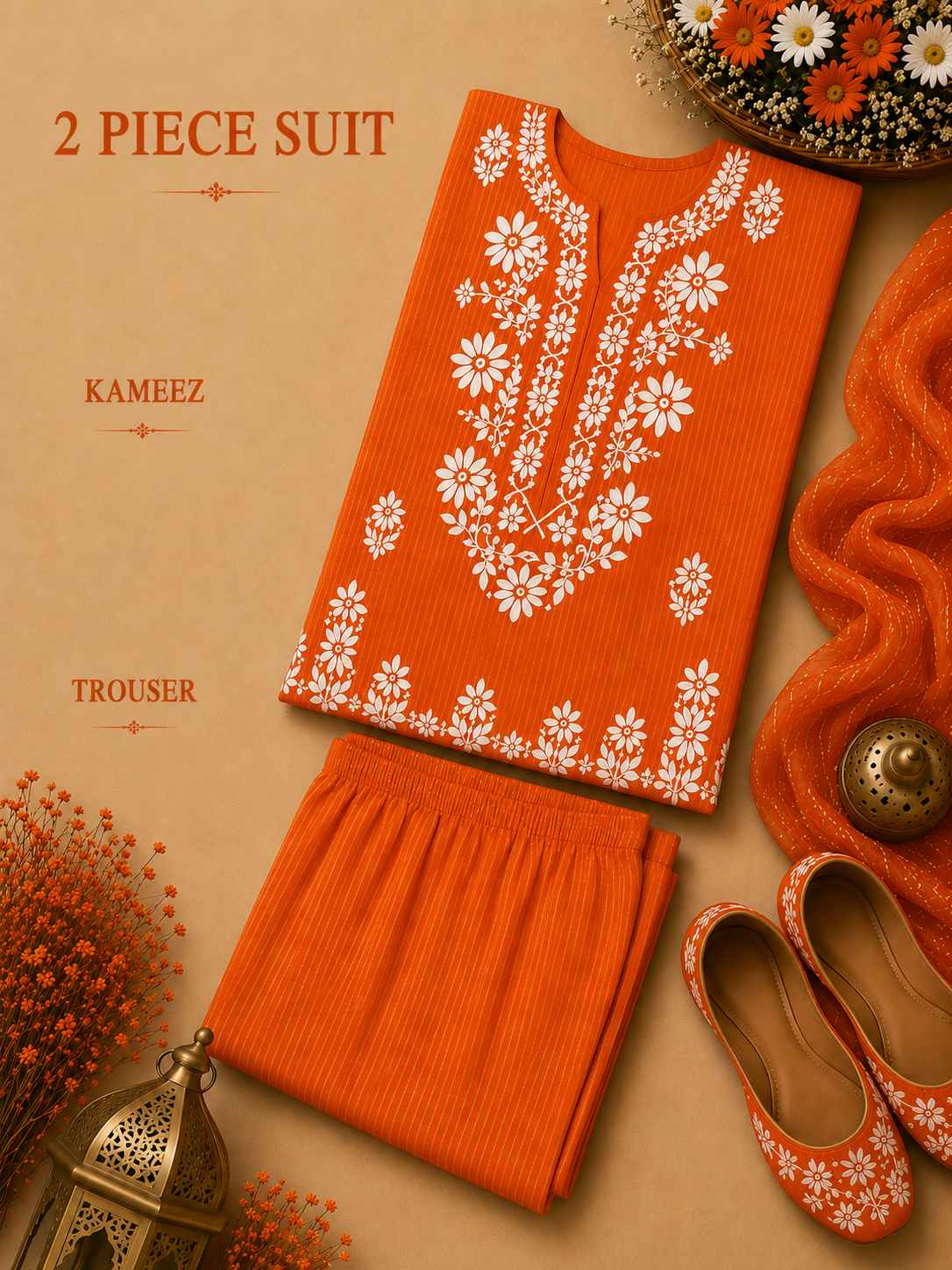 2 Pc Stitched Lawn Suit - PRET - D-05-ORG
