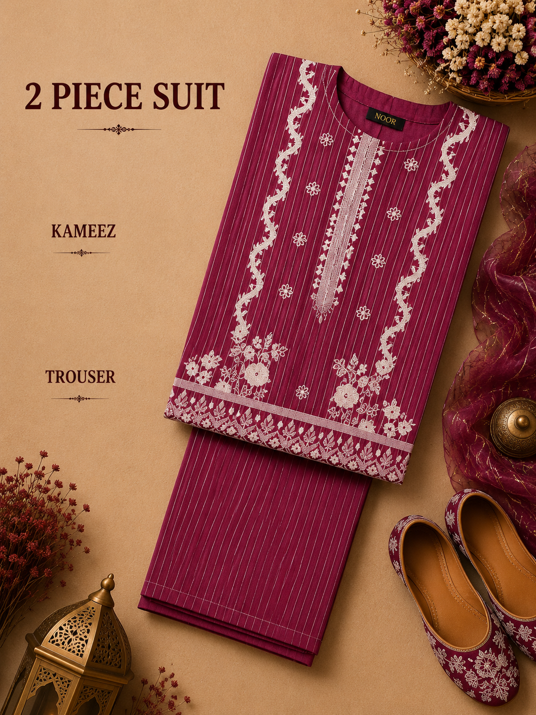 2 Pc Stitched Lawn Suit - PRET - D-03-PNK